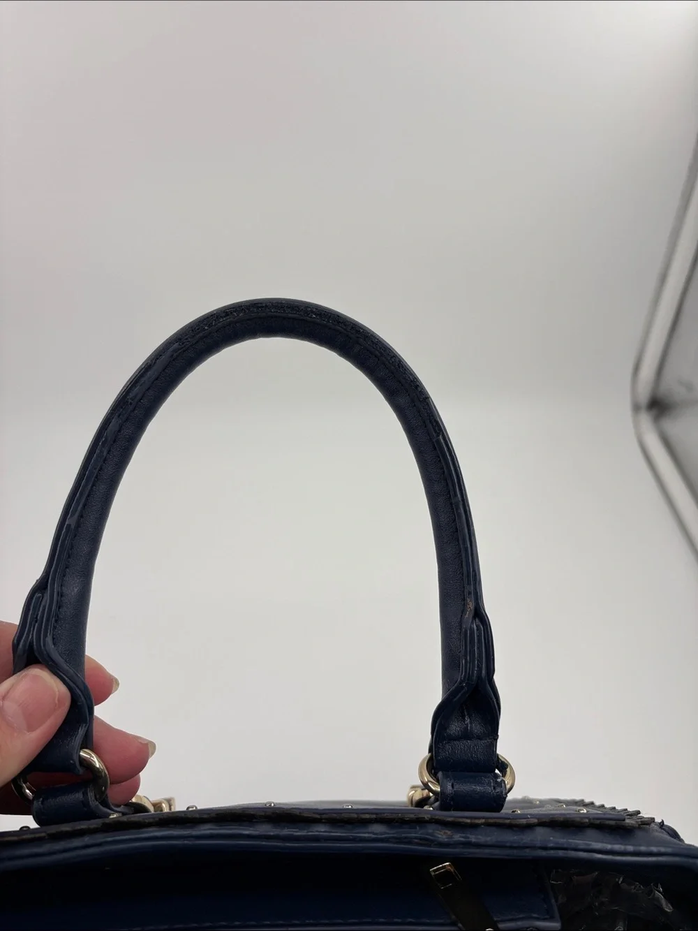 axes femme Navy Satchel with Gold Accents no strap